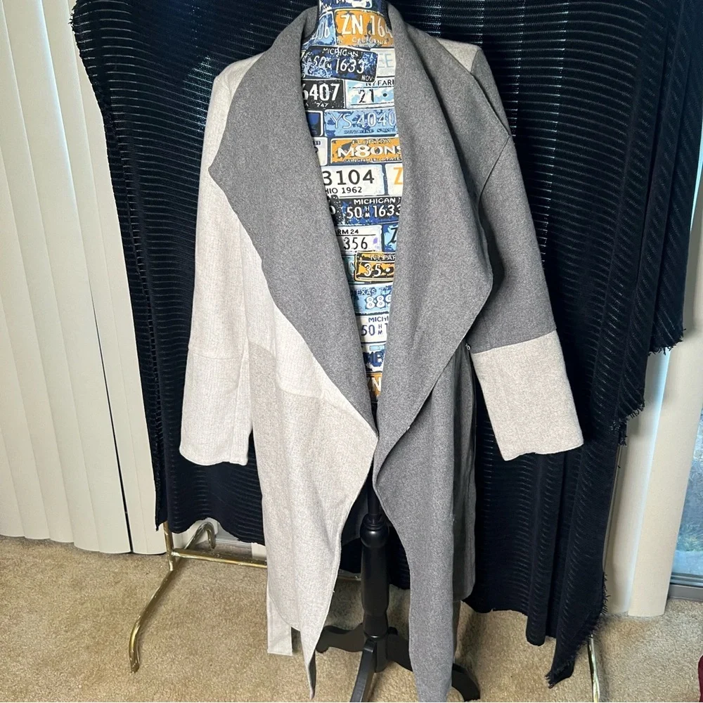 Alfani Wool Blend Colorblocked Wrap Coat - L/XL, Gray - Picture 5 of 11